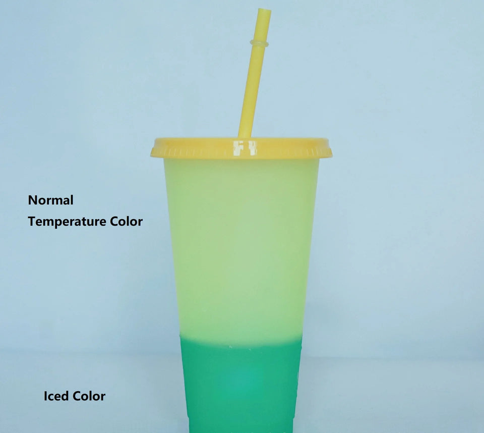 5PCS Plastic Cute Cold Cups with Lids and Straws for Iced Coffee 24 oz Color Changing Reusable for Adults Kid Women Party