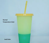 5PCS Plastic Cute Cold Cups with Lids and Straws for Iced Coffee 24 oz Color Changing Reusable for Adults Kid Women Party