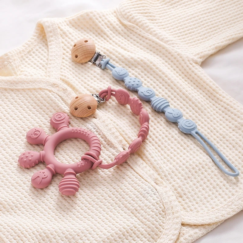 1PC Baby Silicone Teether Toys BPA Free Silicone Finger Ring Pacifier Chain Soothing Teething Toys For Newborn Teething Gifts