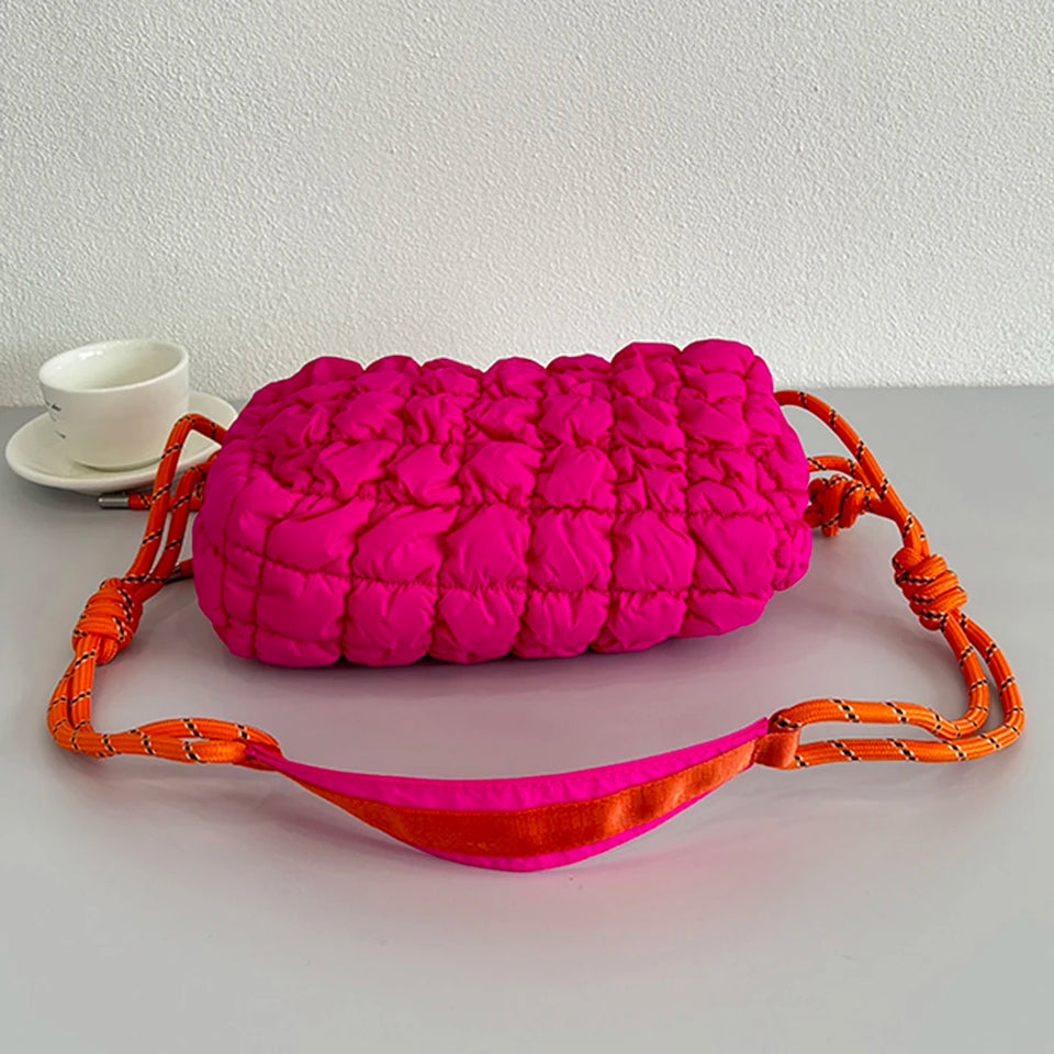 Stylish Women Quilted Cloud Bag with Braided Rope Strap Soft Shoulder Bag Perfect for Daily Use and Casual Outings