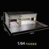 Diorama 1/64 Car Parking Lot with LED Lighting Japanese Commercial Building Model Scene Garage Display Model US