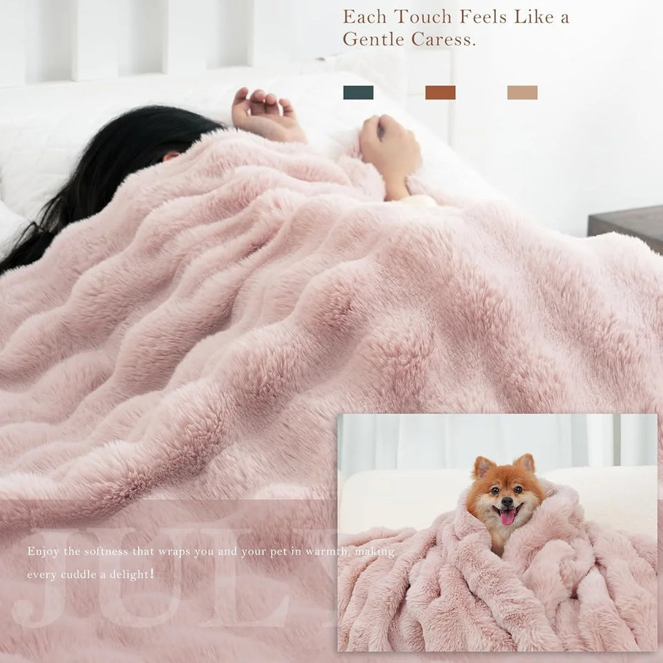 1pc Faux Rabbit Fleece Blanket - Weighted 6 lbs Faux Rabbit Fleece Blanket - Bedspread Cozy Soft Best Blanket For US