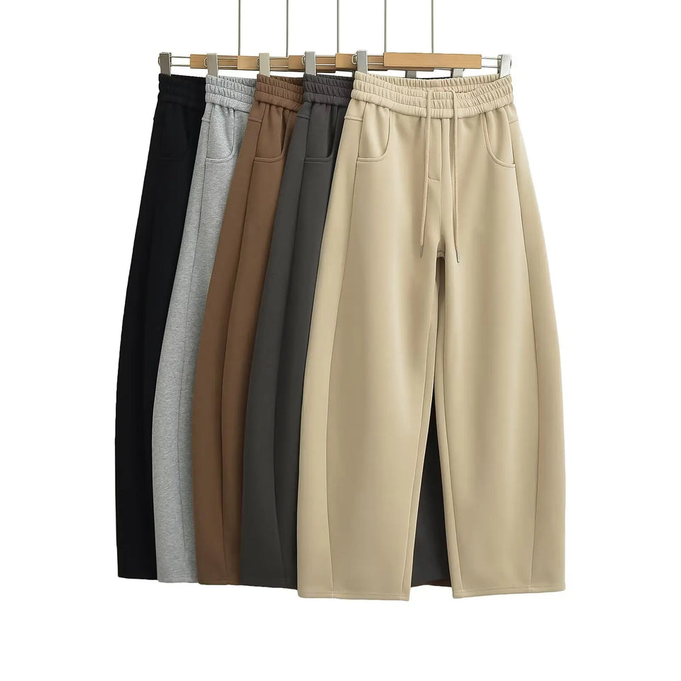 Street Sle High Waist Wide Leg Sport Pants Women's Casual Loose Straight Leg Trousers Coffee Color Trendy Spring Autumn