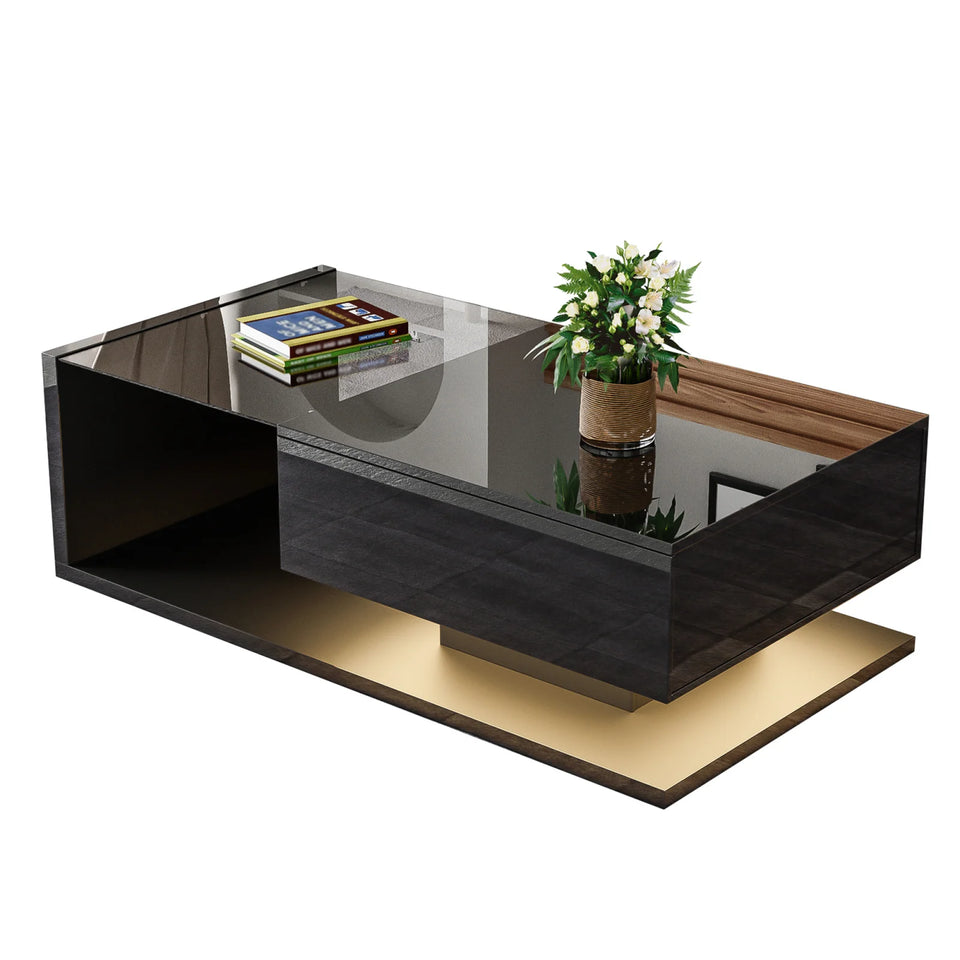 Rosahqnda coffee table side tables coffee table tables with glass and LED effect, high gloss white