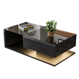 Rosahqnda coffee table side tables coffee table tables with glass and LED effect, high gloss white