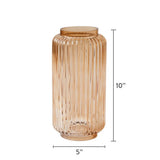 Ribbed Glass Vase Decorative Home Accent Indoor Use Floral Holder Elegant Cylinder Design 10 Inch Lightweight Washable