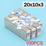 20x10x3mm Super Powerful Block Neodymium Magnet  With double-sided adhesive Magnet N35 Strong Permanent Magnetic imanes
