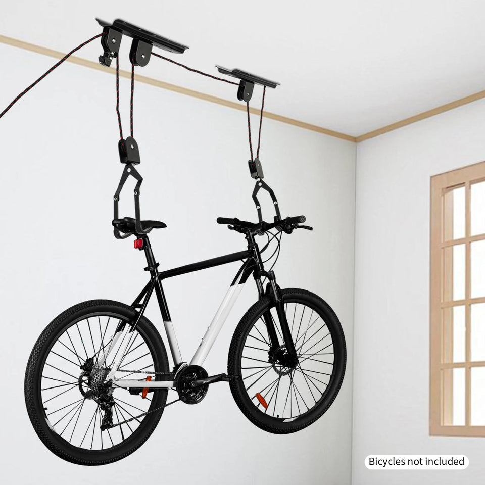 Bike Hoist for Garage Ceiling Mount Pulley System Bike Storage Set Of Bike Hangers for Garage Storage 60kg Load