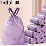 Purple Drawstring Trash Bags 100-Pack Thick Leak-Proof Disposable Garbage Bags for Kitchen Bathroom Home Trash Cans