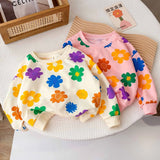 Spring Autumn Baby and Girls Sweet All-Over Flowers Sweatshirt School Kids Outfit Pullover Tops Child Workout Jumper 1-12 Years