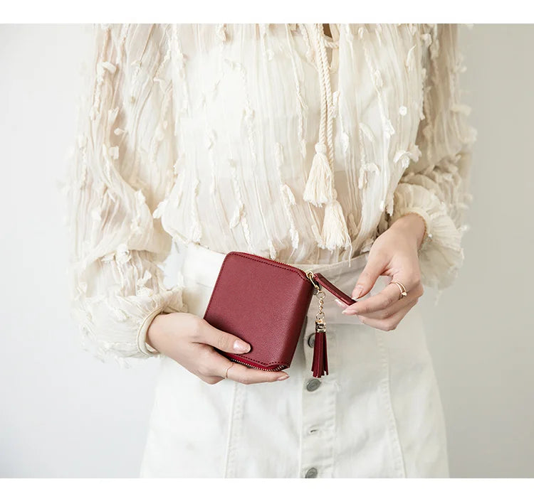 Women's Fringe Square Zipper Purse, Short Money Clip, All Simple Card Bag, Multi-functional Fashion Purse, New, 2024