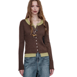 ELFSACK 2025 Autumn New Arrivals Casual V Neck Color Block False Two Piece Knitted Sweater For Woman