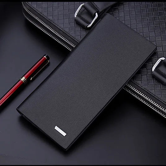 Men's PU Leather Long Clutch, Thin Business Card Holder, Men's Wallet, Brown, Black, Coffee, Pocket Coin Purse, Fashion 2024