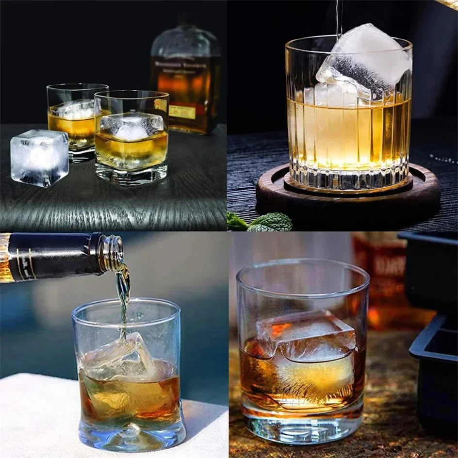 Ice Cube Tray Silicone Ice Ball Freezer Mold Square Ice Cube Maker with Lid 4/6/8 Grids for Whiskey Cocktail Coffee Accessories