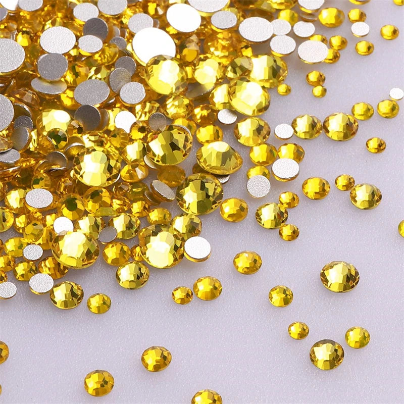 1440Pcs Mix Size Glass Flatback Rhinestone Glitter Crystal AB Round Diamond Non Hotfix Glue On Stone for DIY Nail Art Decoration