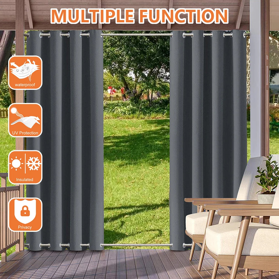 Patio Outdoor Curtain Waterproof Thermal Insulated Double Grommets Sun Block Windproof Window Curtains For Garden Drapes Porch
