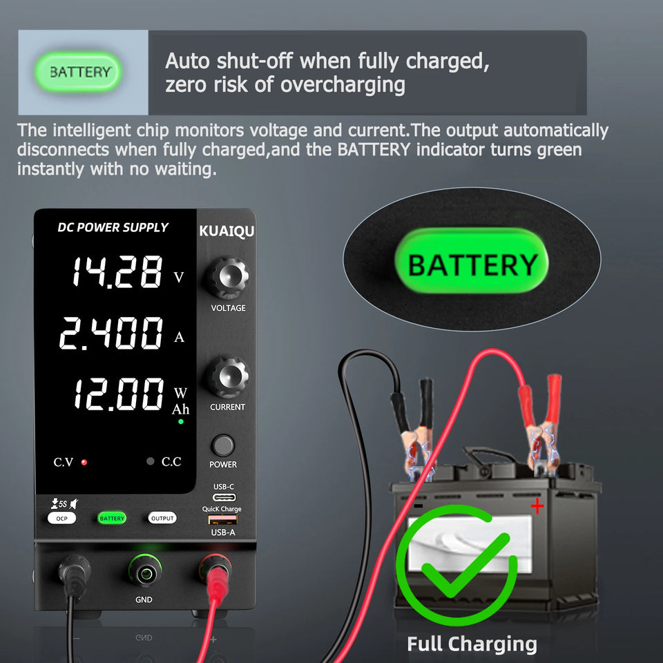 Adjustable DC Power Supply 30V 5A 10A,Bench Power Supply,24V 36V 48V 72V Battery Charging,Reverse Polarity Protection,Activate