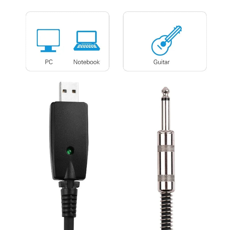 USB Guitar Audio Cable USB Male Interface To 6.35mm (1/4inch) Mono Electric Guitar Connection Cable Professional Guitar To PC