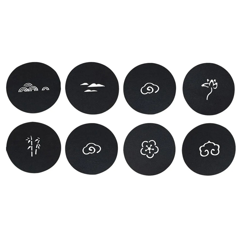 8 pcs Felt Coasters Creative Round Water Absorbent Heat Resistant Coffee Mats For Kitchen Office Bar Table Black