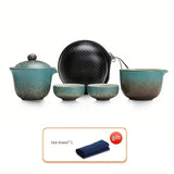 A set of exquisite ceramic tea ware, suitable for outdoor camping and home use, with a portable teapot.