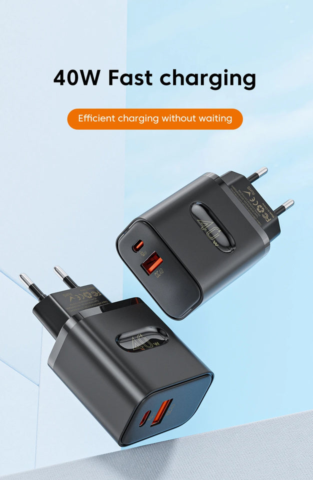 40W USB Type C Charger Dual Port QC4.0 PPS PD 20W Quick Fast Charging Mobile Phone Charger Adapter for iPhone Samsung Xiaomi