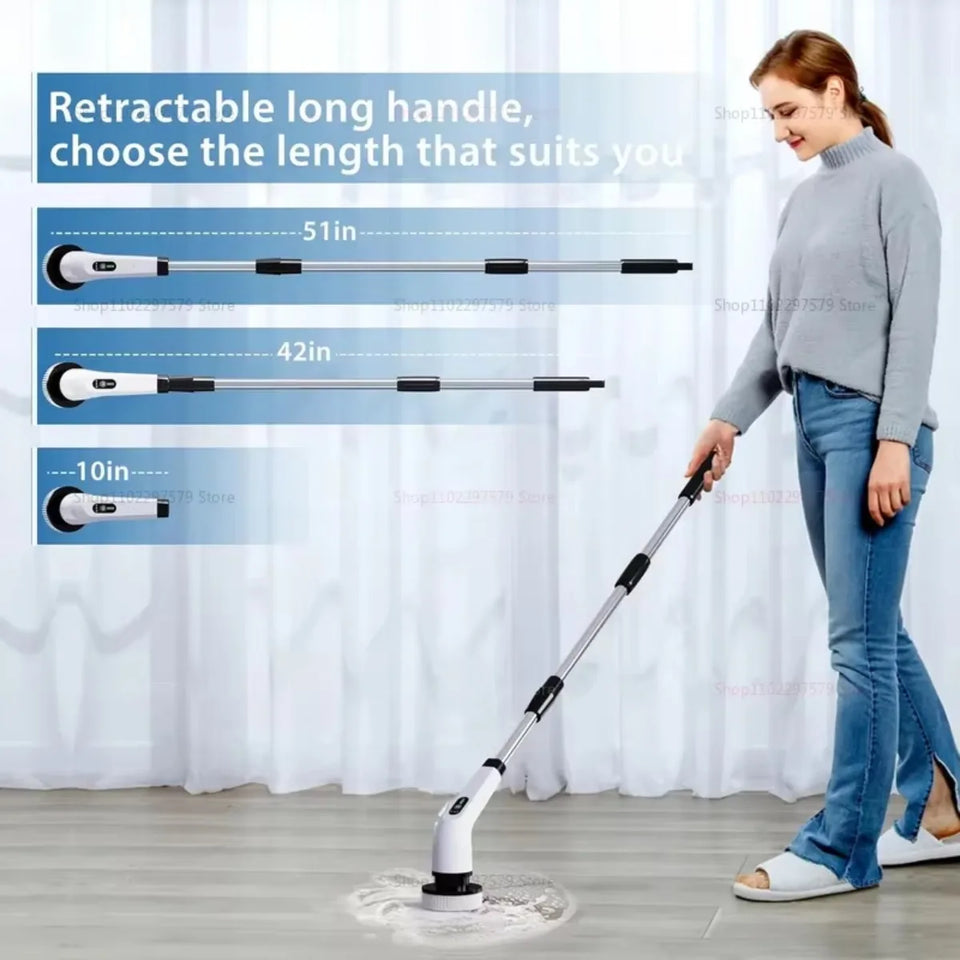 Electric Spin Scrubber Cordless Waterproof 9-in-1 Cleaning Brush with Adjustable Extension Handle for Tub Tile Floor Bathroom