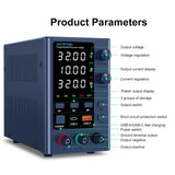 Wanptek Adjustable DC Power Supply 30V 60V 5A 10A Lab Bench Power Supply USB Interface Fast Charging Preset Voltage and Current