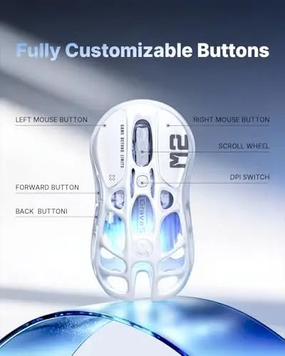GravaStar Mercury M2 Wireless Gaming Mouse 26000 DPI PAW3395DM Sensor 79g Lightweight Hollowed-Out Design 5 Programmable Buttons