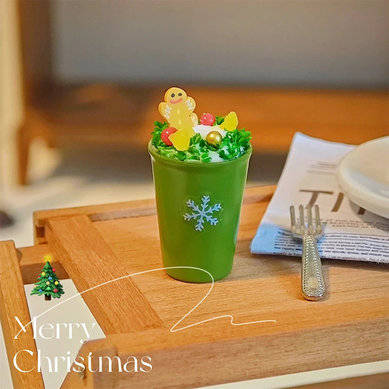 1/12 Dollhouse Christmas Latte Coffee Drink Cup Model Christmas Dollhouse Miniature Coffee Shop Decor Ornament Micro Photo Props