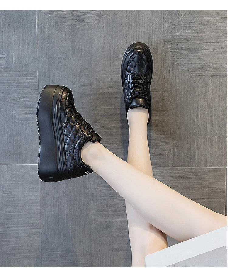 Fujin 8cm New Sewing Genuine Leather Platform Wedge Ankle Boots Chunky Sneakers Women Comfy Spring Autumn Supportive Pumps Shoes