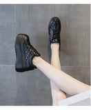 Fujin 8cm New Sewing Genuine Leather Platform Wedge Ankle Boots Chunky Sneakers Women Comfy Spring Autumn Supportive Pumps Shoes