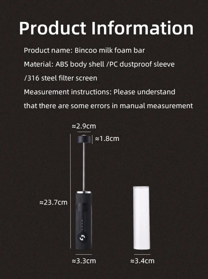 2025 New Milk Foamer Bincoo Coffee Frother Rechargeable Handheld Coffee Milk Electric Handle Blender Egg Beater Espresso Tool