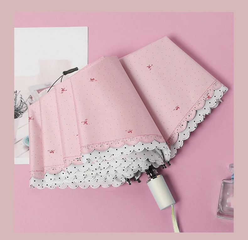 Women's Umbrella Lace Fashion Folding Umbrella Sunshade Umbrella Wind and Rain Resistance Travel Foldable Portable Student Gift