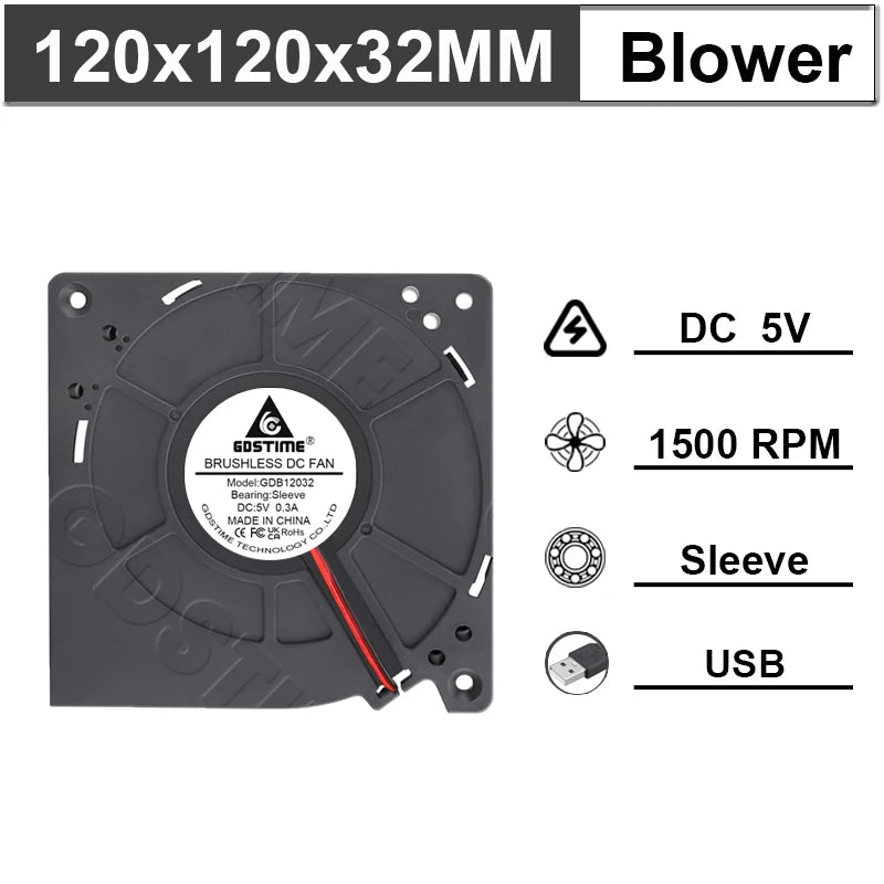 Gdstime 12032 Fan 24V 12V 5V 120MM Blower Fan 4PIN USB Radial Cooling Fan 120x32mm Turbo Blower Cooler Ball Small Fan PWM PC Fan