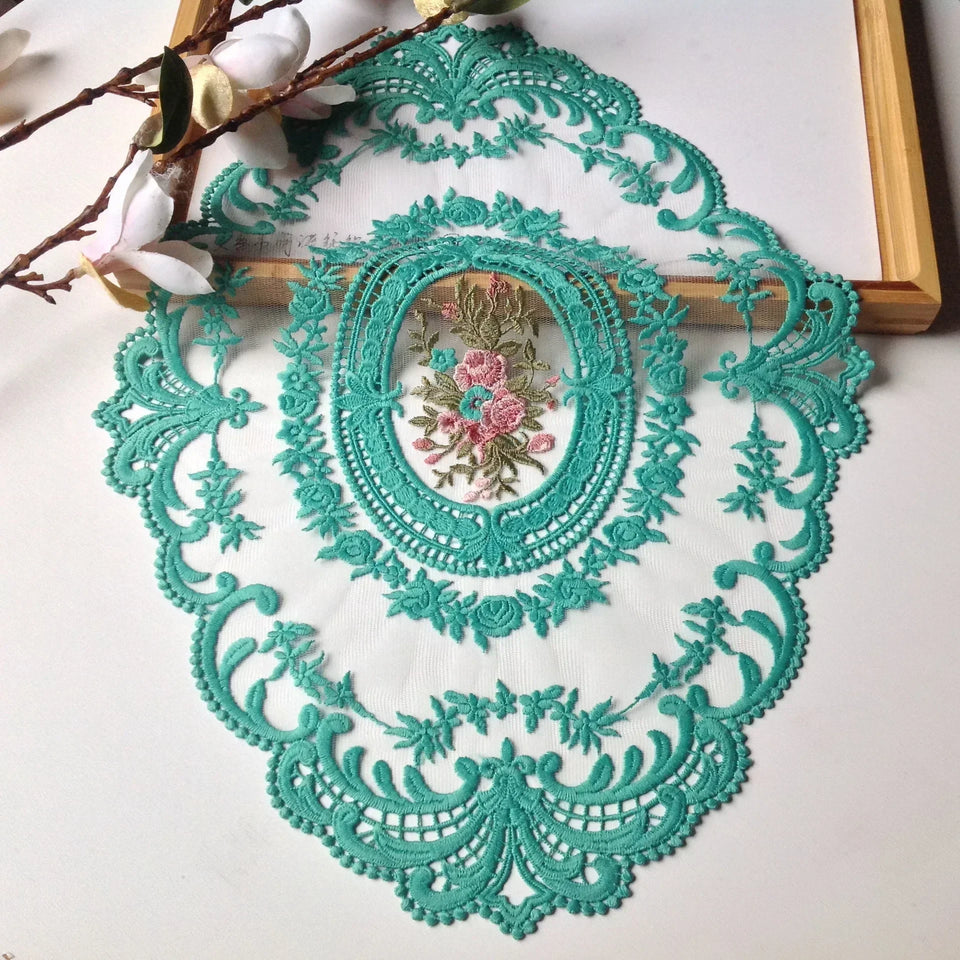 New Oval Lace Embroidery Table Place Mat Ins Christmas Pads Cloth Placemat Cup Coffee Tea Coaster Doily Kitchen Table Decoration