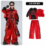 Boys Hip Hop Sweatshirt Shiny Vest Street Dance Cargo Pants Girls K-pop Clothes Set Kid Hip Hop Jazz Costume Children Streetwear