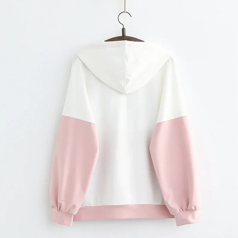 Harajuku Funny Women Hoodies 100% Cotton Winter Plus Fleece Cute Pink Anime Sweatshirt Teen Girl Kawaii Long Sleeve Y2K Hoodie