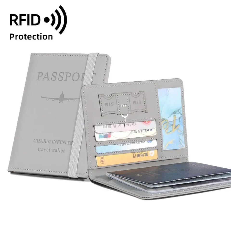New Solid Color Passport Holder RFID Blocking Ticket Slot Clip Protective Cover Protector Leather Travel Card Bag