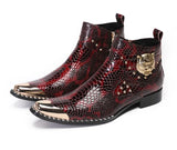 Punk Style Genuine Leather Men Ankle Boots Iron Black Slip On Men Dress Boots Italian Formal Fashion Men Chelsea Boots Pointy