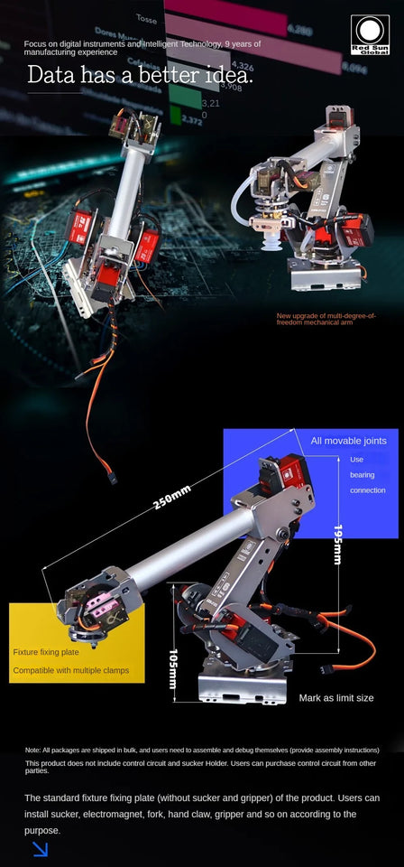 6 DOF Robot Arm Industrial Robotic Arm With 20KG/25Kg Digital Servos For Raspberry For Arduino Robot DIY kIT  Programmable Robot