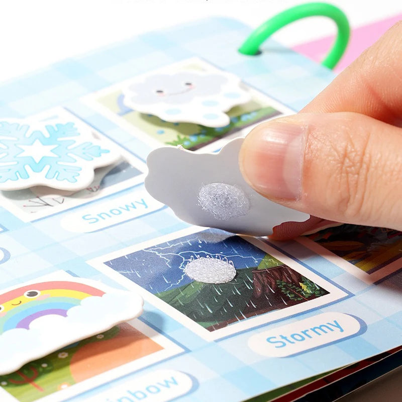 Interactive Silent Book Enhancing Recognition Numbers, English Letters, Fruits, Animals Weather Reusable Stickers Activity Books