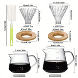 Pour Over Coffee Maker Set, Borosilicate Glass Coffee Server with Cleaning Brush, Pour Over Coffee Dripper Carafe for Home Cafe