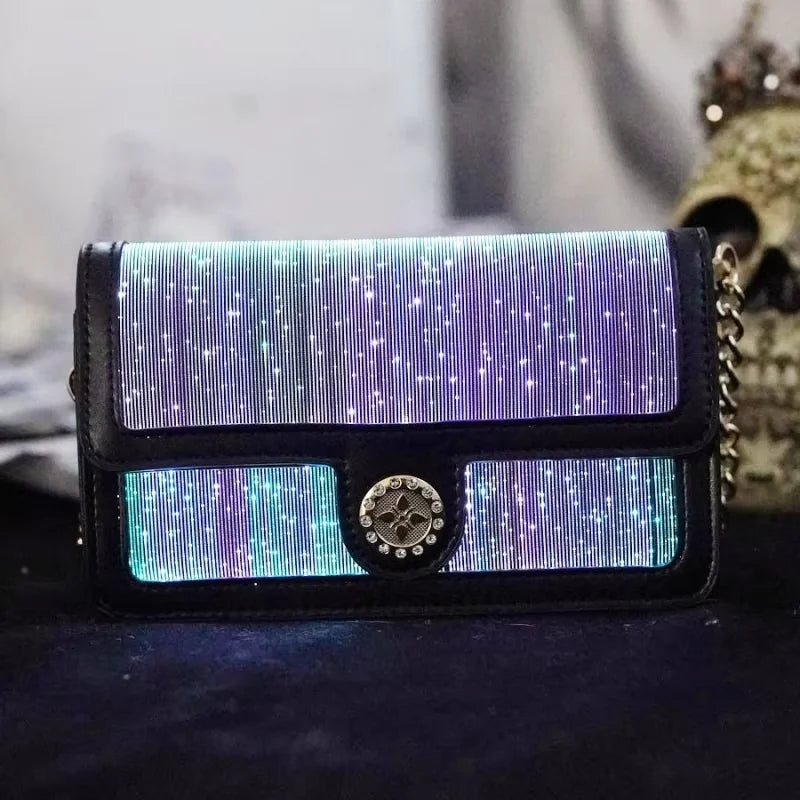 Colorful Luminous Square Bags For Woman LED Light Intelligent Touch Shoulder Bag Optical Fiber Fabric Crossbody Bag сумка