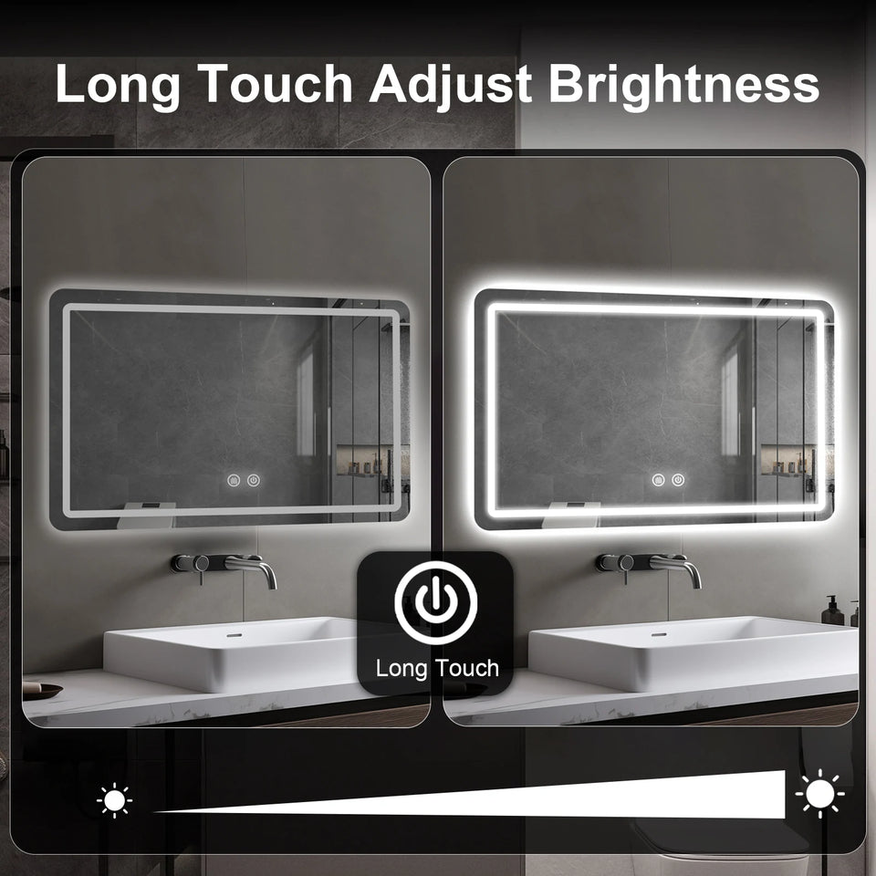 36x24 inch LED Bathroom Mirror Vanity Mirrors with Backlit Lights Fogless Makeup Mirror Wall Mounted with Demister