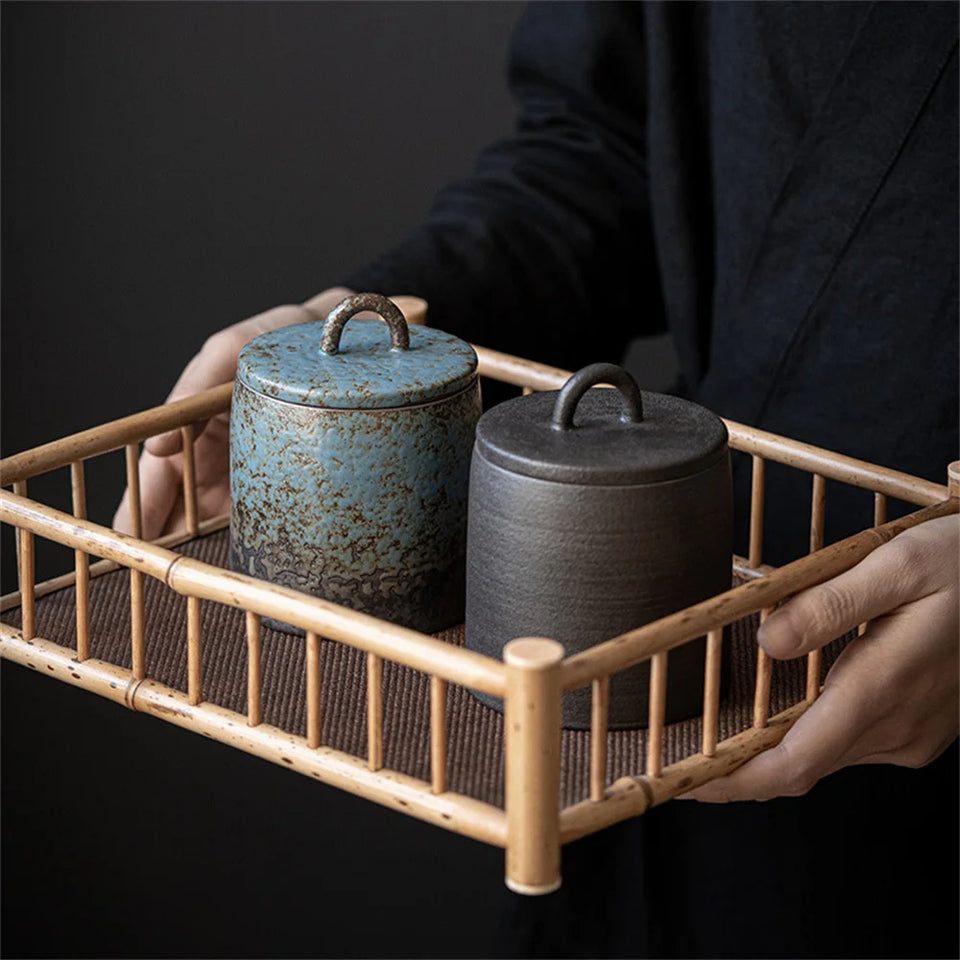 Ceramic Tea Caddy Sealed Jar Small Tea Box Portable Tea Can Storage Tank Candy Jars Food Container Tea Organizer Decorative Jar