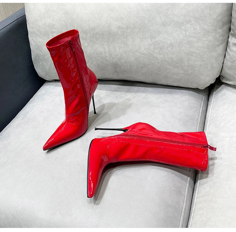 Knee-High Modern Boots Pointy Toe Women Shoes 13cm Ultra Thin Steel High Heels Metal Heel Calf Boots for Women Fun Shoes Size 46