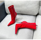 Knee-High Modern Boots Pointy Toe Women Shoes 13cm Ultra Thin Steel High Heels Metal Heel Calf Boots for Women Fun Shoes Size 46