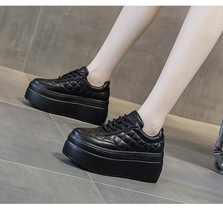 Fujin 8cm New Sewing Genuine Leather Platform Wedge Ankle Boots Chunky Sneakers Women Comfy Spring Autumn Supportive Pumps Shoes