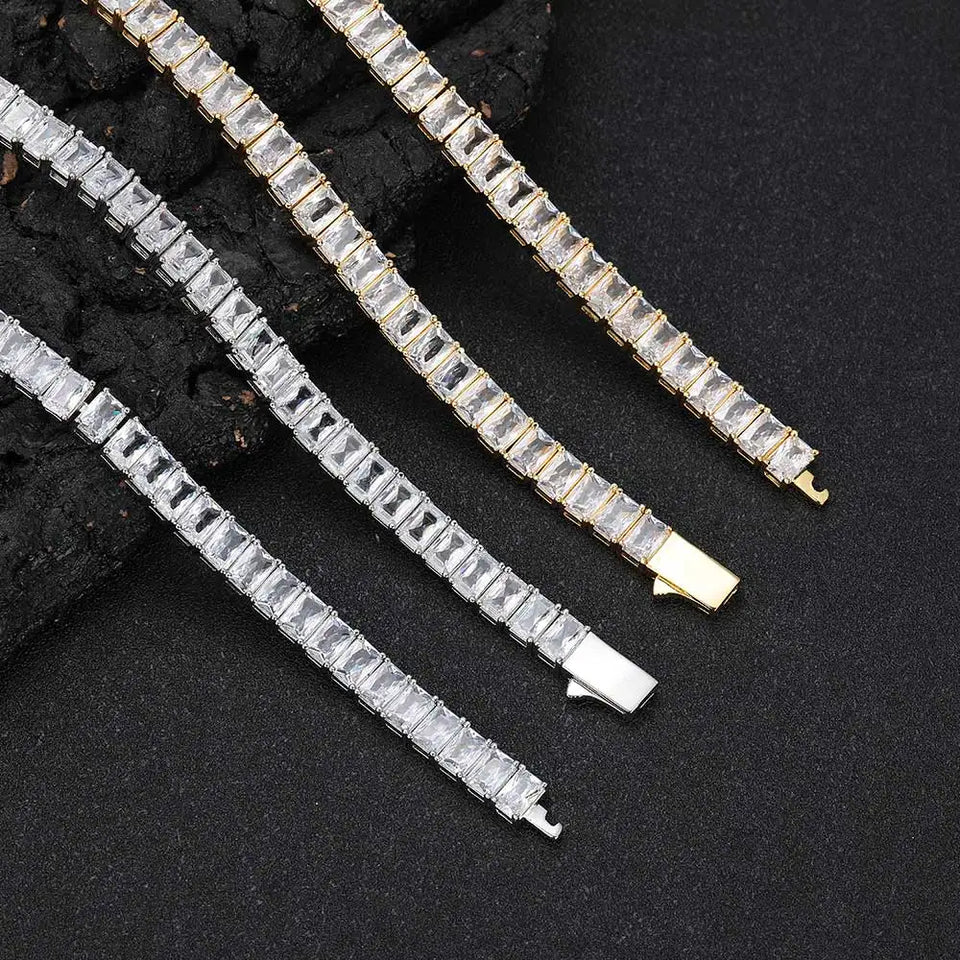 New Arrivals 6mm Baguette Diamond Silver/Gold Plated Hip Hop Jewelry Iced Out Tennis Chain Necklace Gift For Women/Men