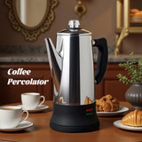 Electric Percolator 1.8L 12Cup Italian Coffee Maker Stainless Steel Quick Heating Reusable Filter Basket Fast Brew Home Office